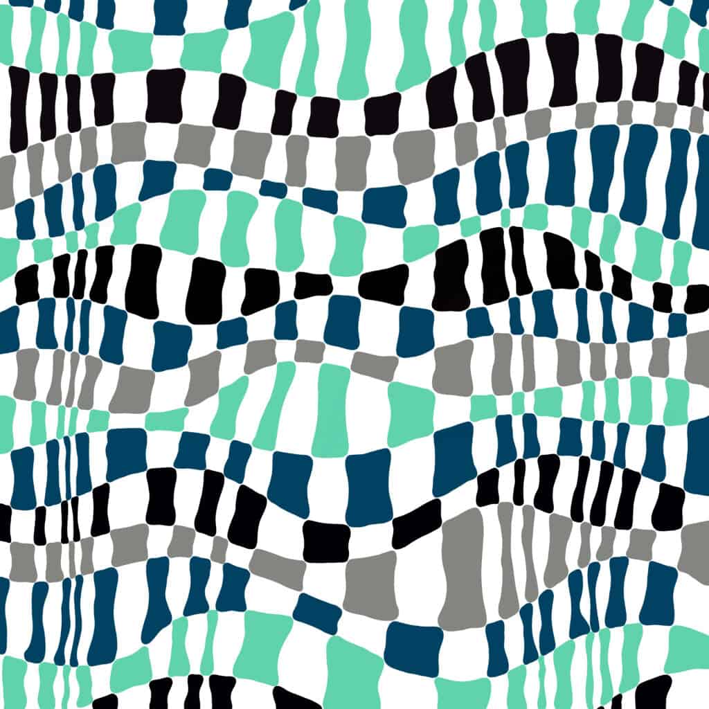 mint green, rich blue black and grey wave pattern