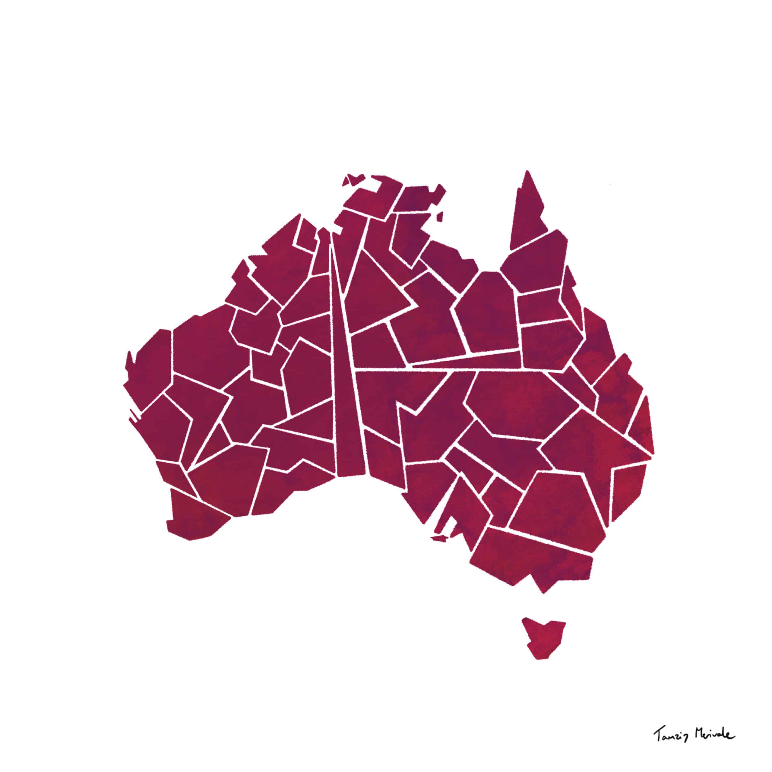 Illustrated map of Australia in dark pink/purple