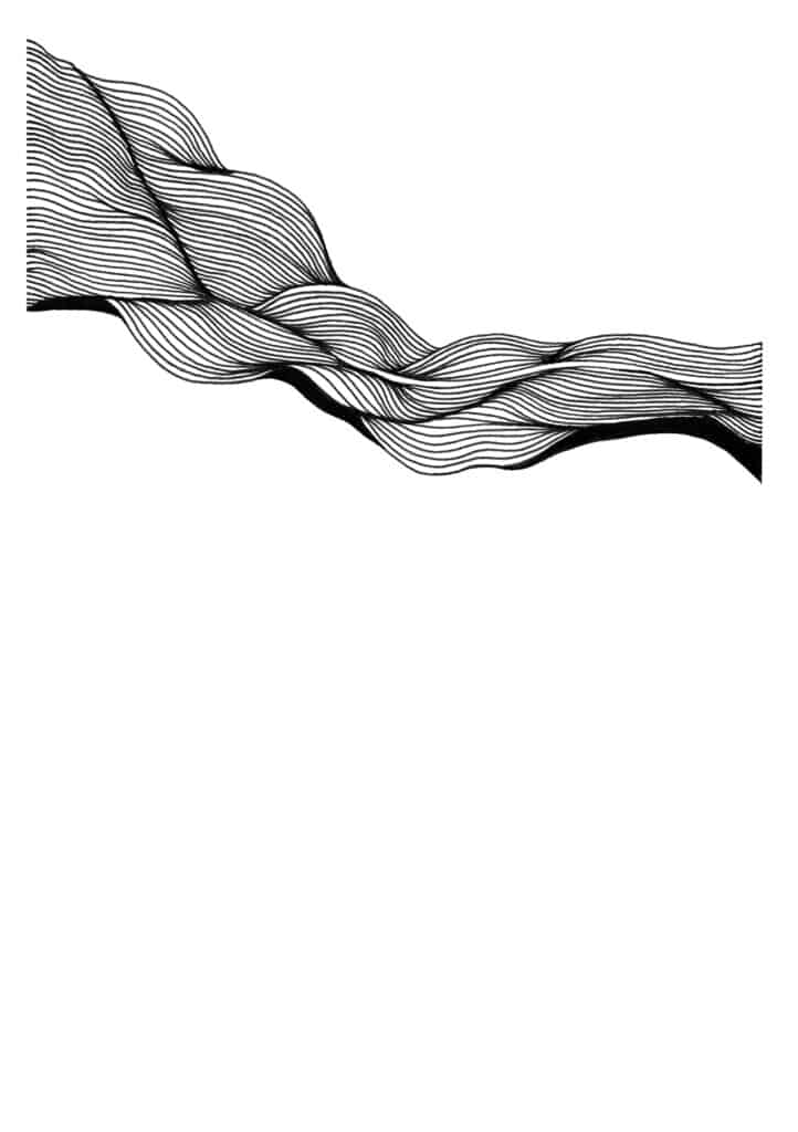 black and white line drawing art print, minimal design, simple flowing black lines at the top of the page