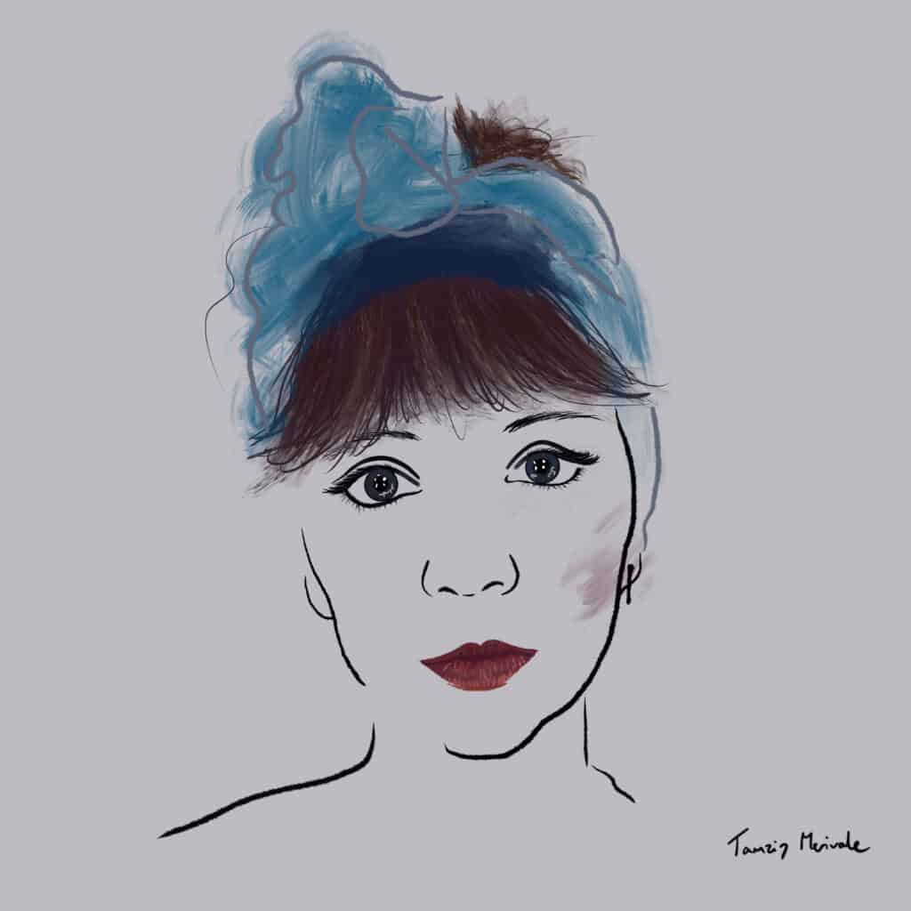 Self-portraits artwork drawing portrait woman blue turban