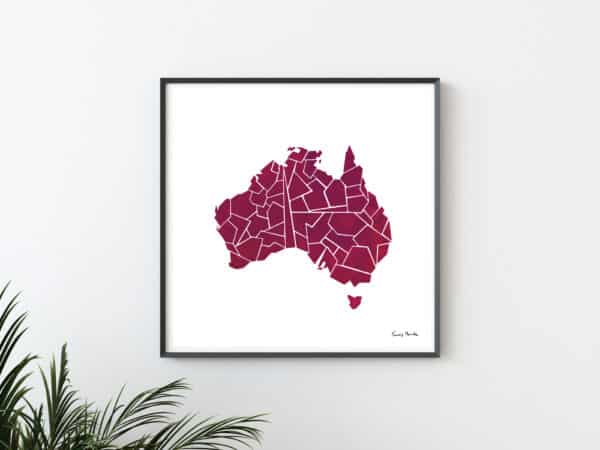 Image shows Australia Map Poster Print in frame