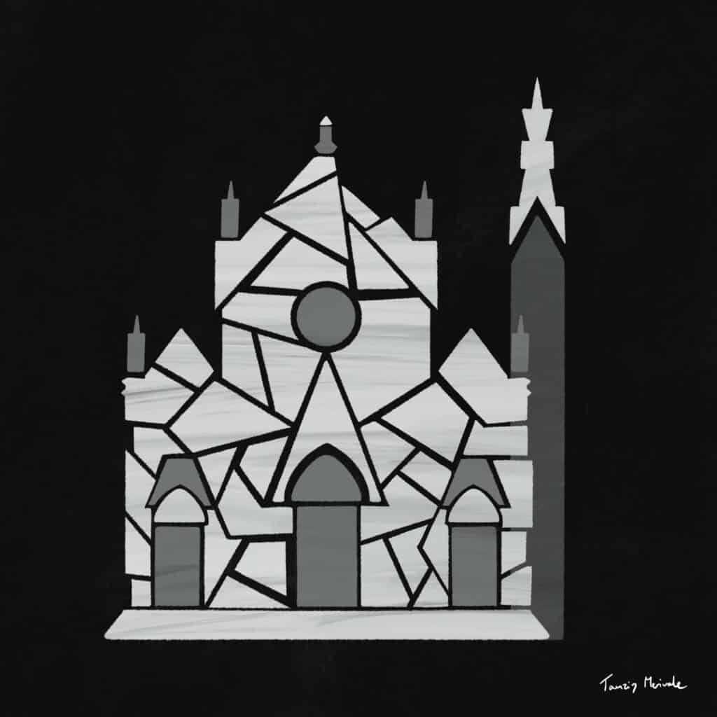 Santa Croce Florence art poster print in black and white Firenze