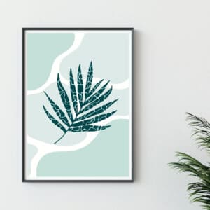 Image shows framed Butterfly Palm Leaf Poster Print Artwork