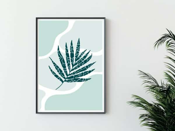 Image shows framed Butterfly Palm Leaf Poster Print Artwork