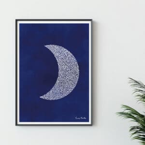 Image shows Crescent Moon Poster Print illustration in frame