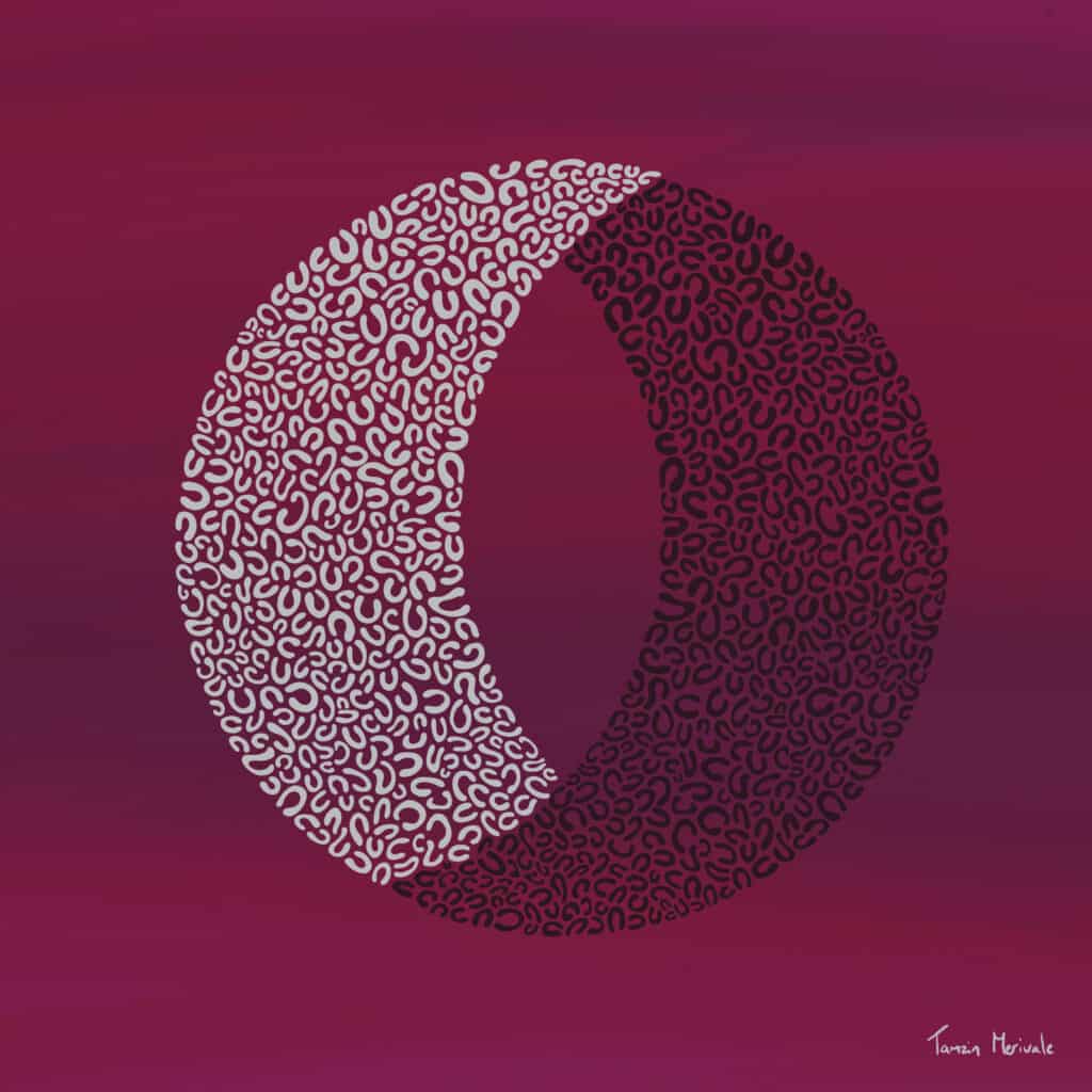 Portal Pink Moon Illustration - two crescent moons overlapping on a pink background
